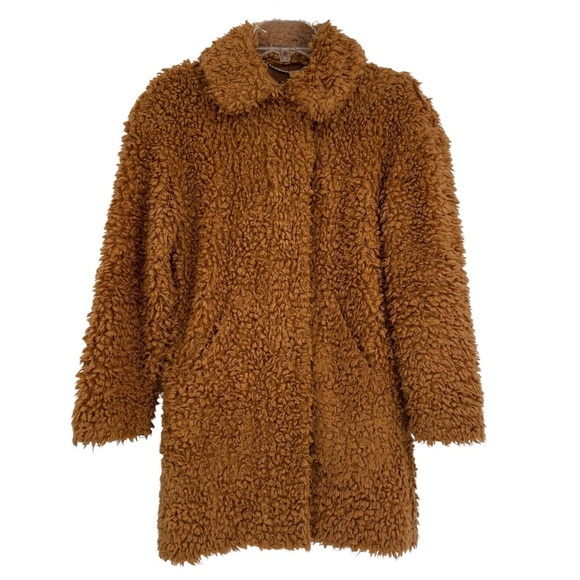 J Crew Size XXS Brown Textured Fuzzy Faux Fur Teddy Coat Collared Snap/zip front - Picture 1 of 9
